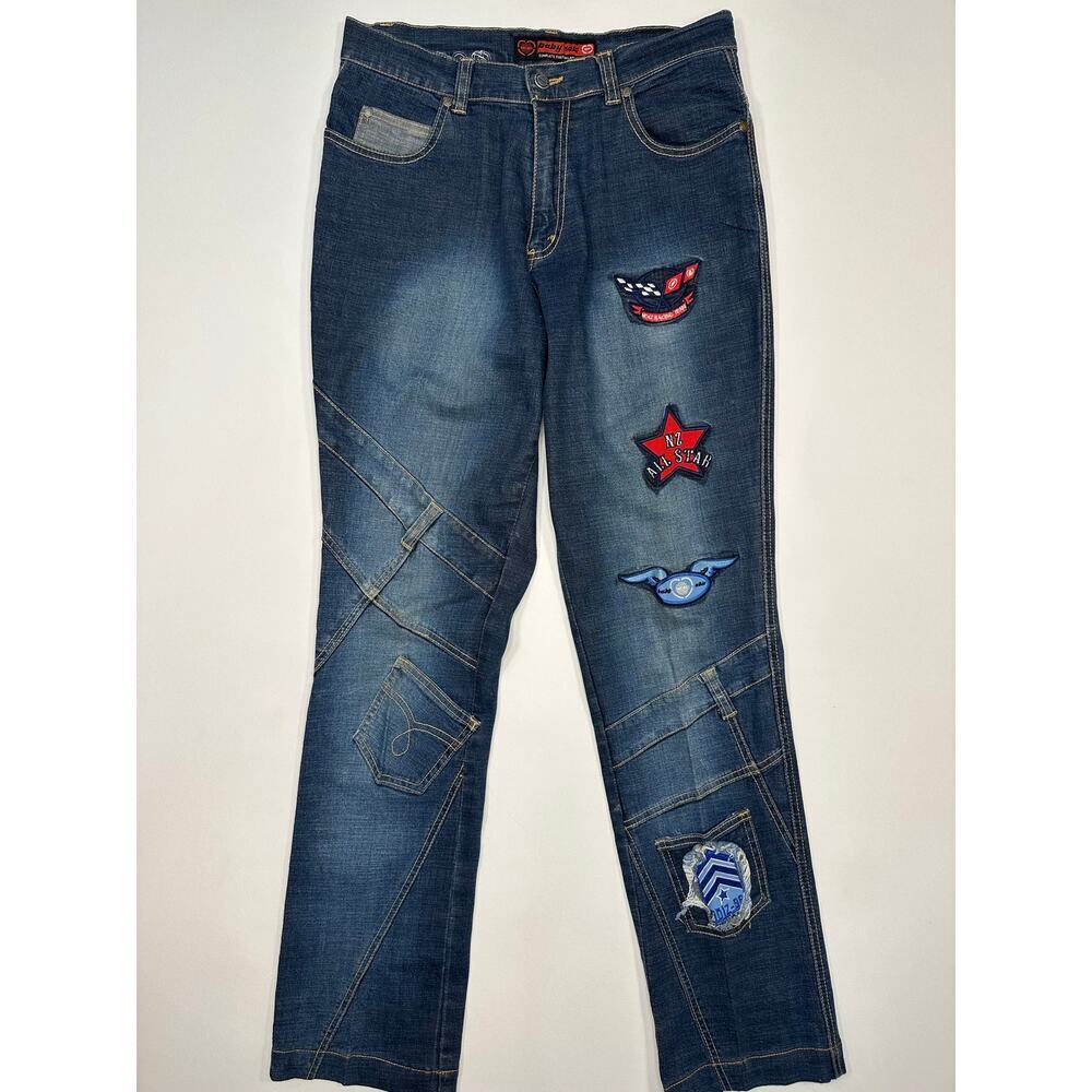 Vintage Y2K Baby Noiz Streetwear Straight Leg Jeans with Patches Size 9/10
